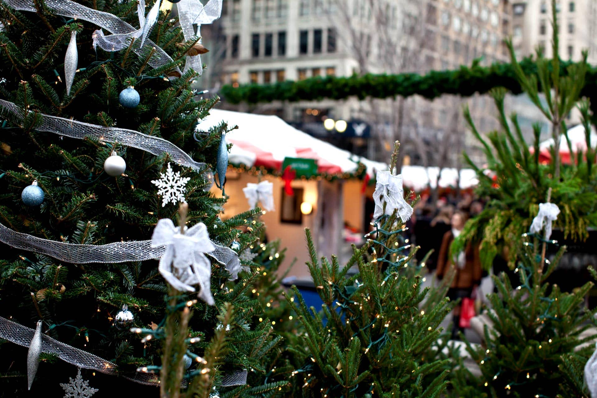 Tannenbäume auf einem Weihnachtsmarkt in New York