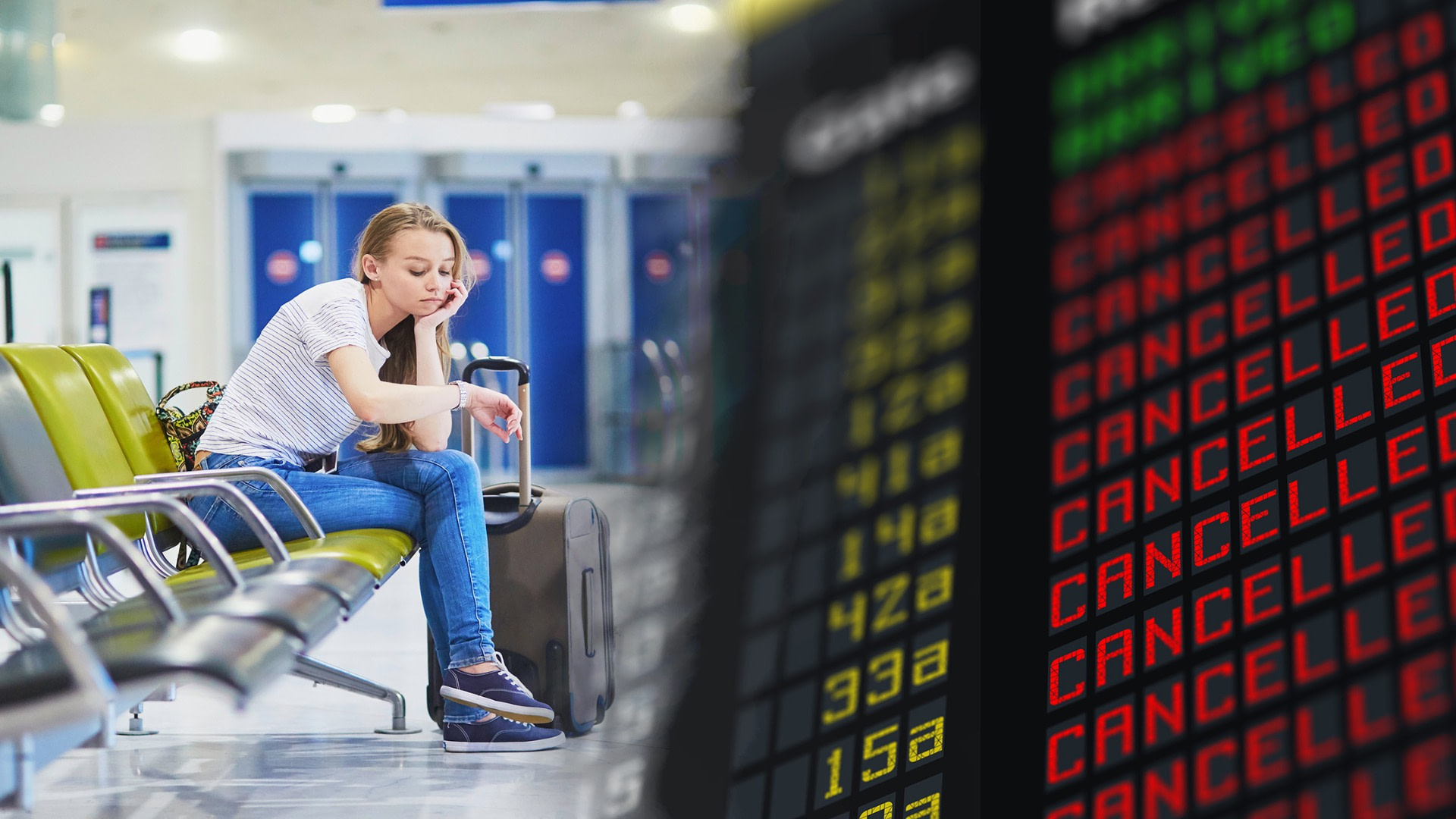 M&auml;dchen wartet am Flughafen