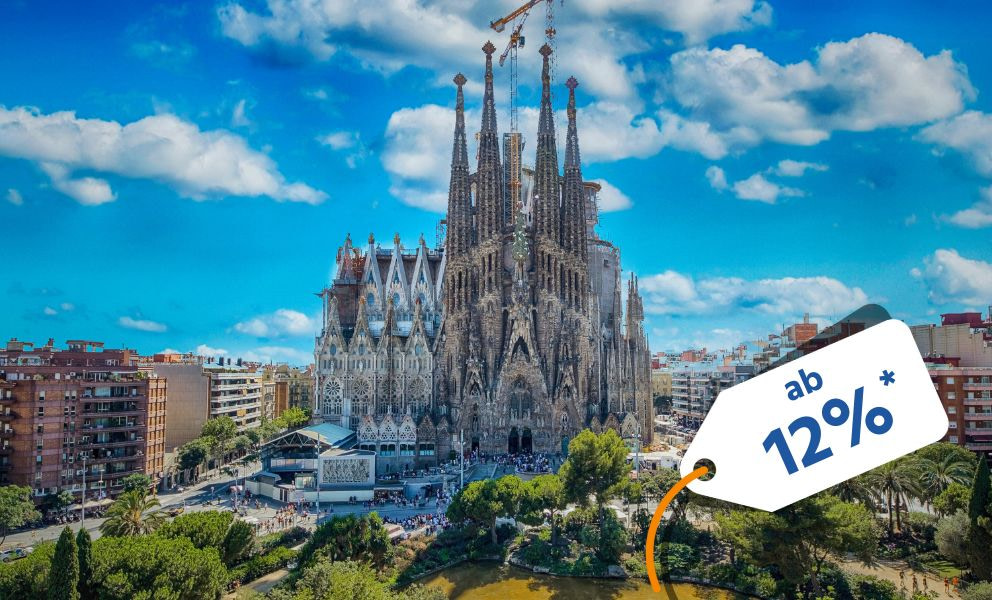 Stadtansicht von Barcelona mit einem Rabattindikator