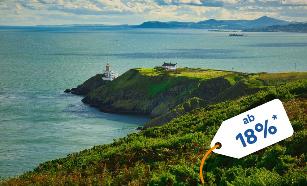 Landschaftsansicht von Dublin mit einem Rabattindikator