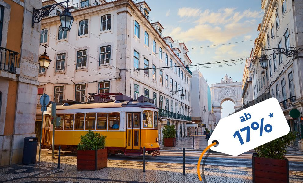 Stadtansicht von Lissabon mit einem Rabattindikator